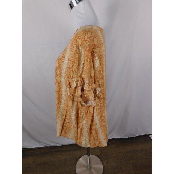 Lane Bryant Shirt Womens 24 Orange Snake Print Ruffle Sleeve Scoop Neck Plus - Picture 5 of 12